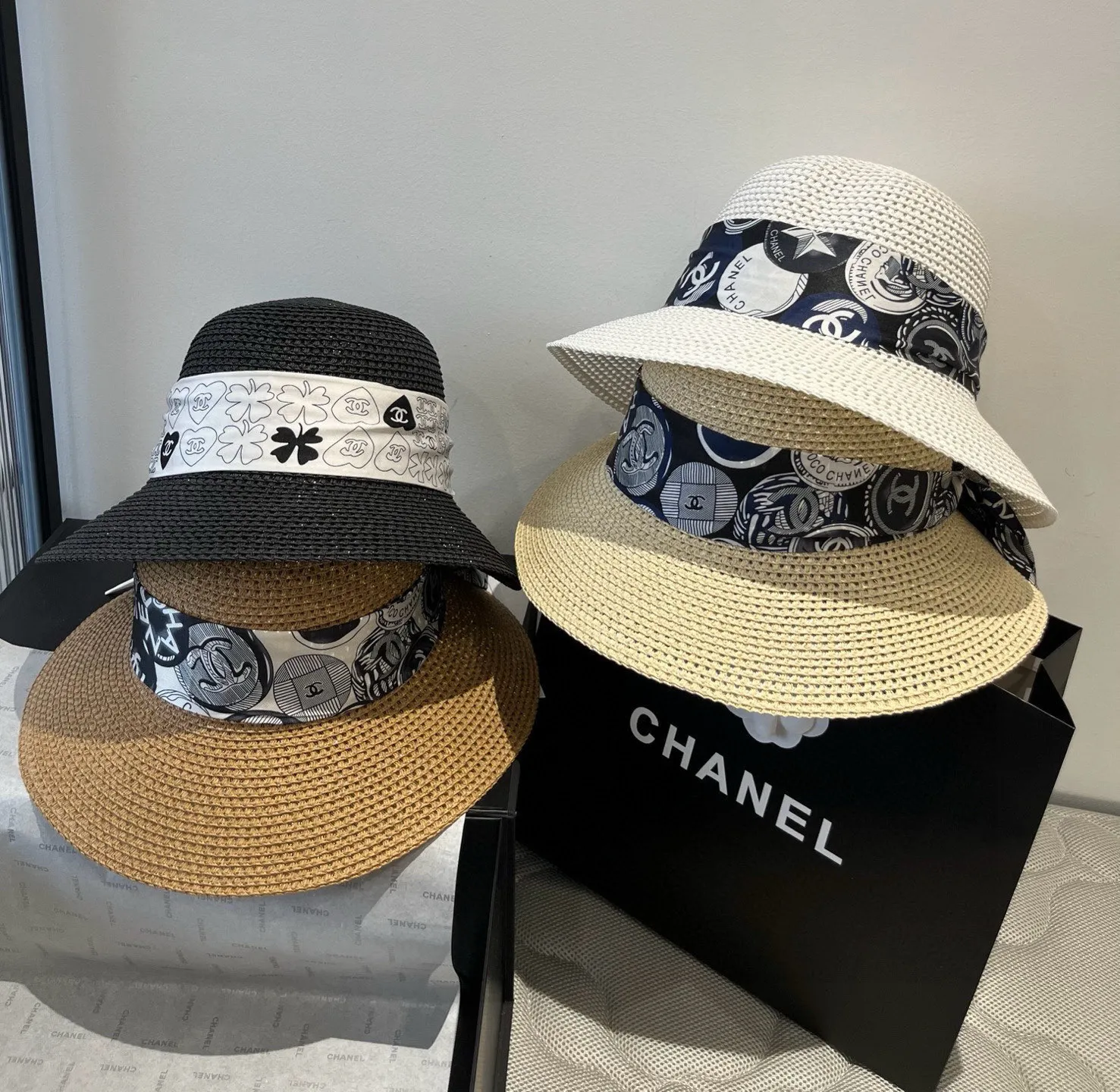 💰140¥ Chanel new straw hat, with silk ribbon, a must-have for fairies when traveling, head circumference 57cm