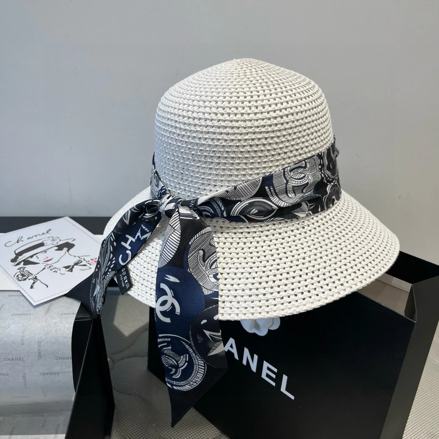 💰140¥ Chanel new straw hat, with silk ribbon, a must-have for fairies when traveling, head circumference 57cm
