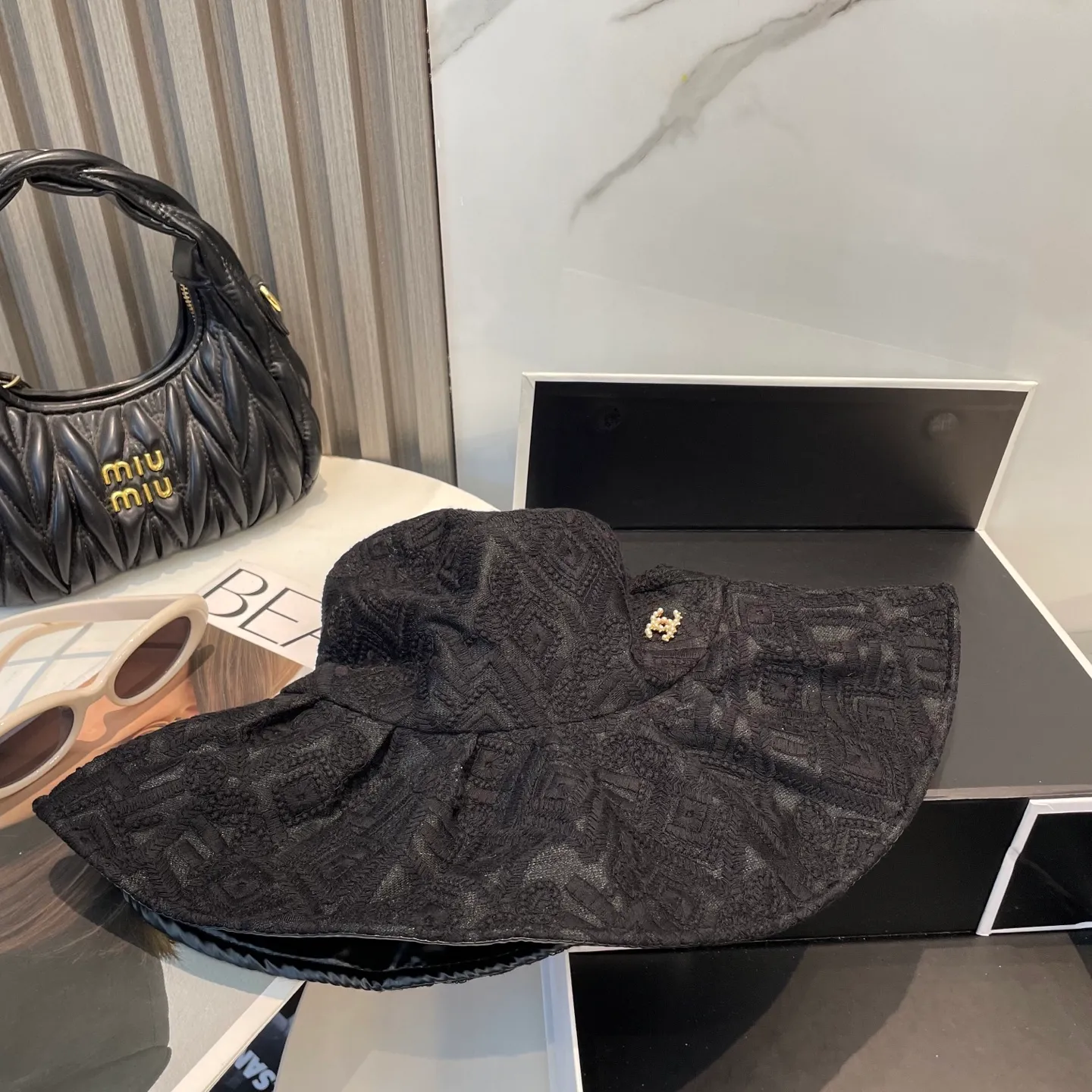 P80 Chanel Chanel large brim sun protection fisherman hat, summer UV protection seaside vacation beach sun hat sun protection sun hat simple internet celebrity style, head circumference 57cm