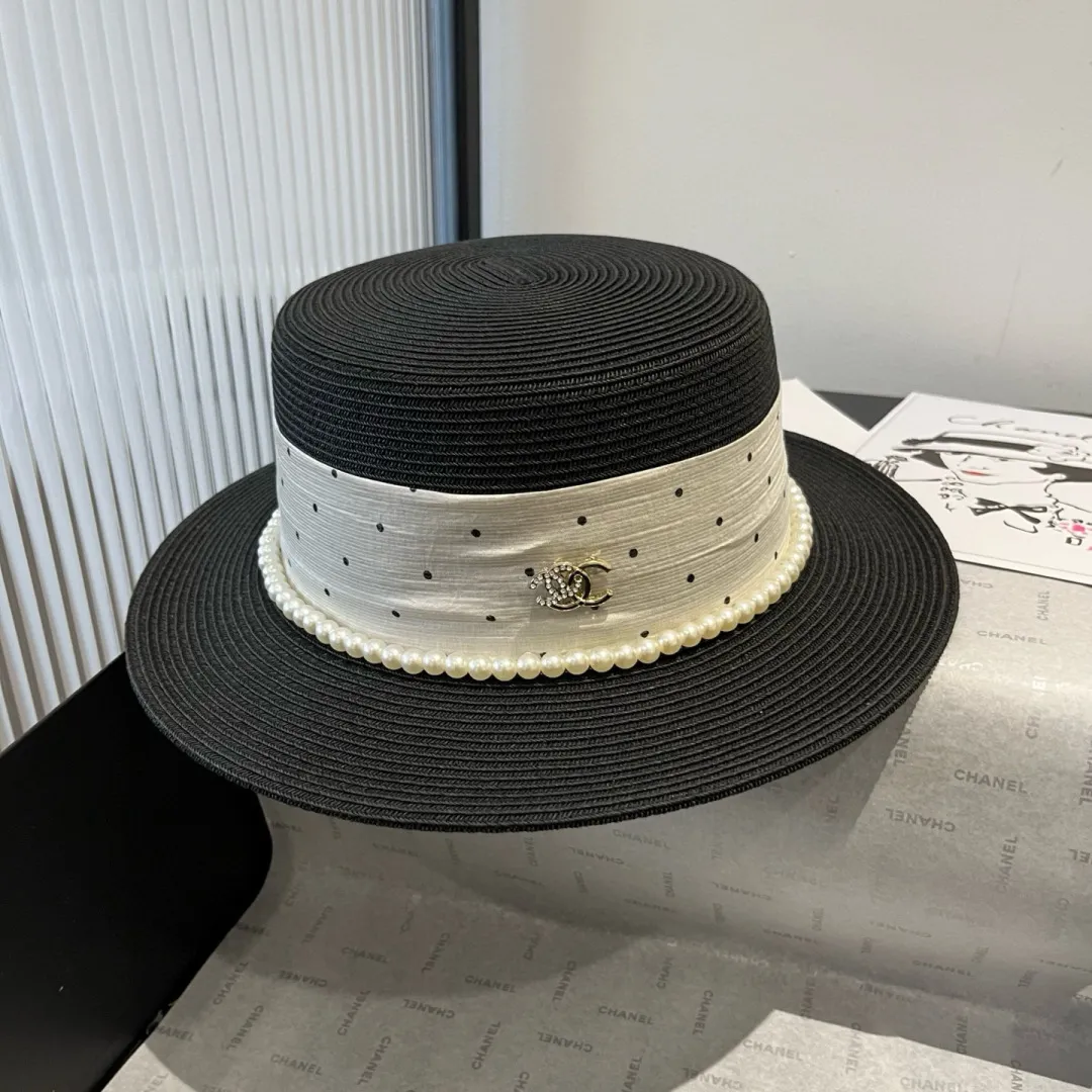 💰160¥ Chanel new flat top hat, Taiwan PP straw, head circumference 57cm