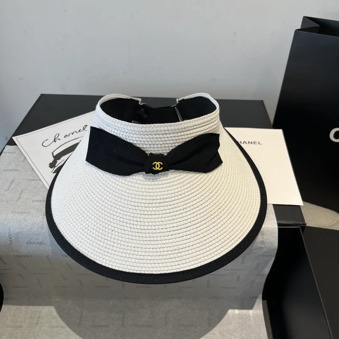 💰100¥ Chanel bow sun hat, empty top straw hat, adjustable