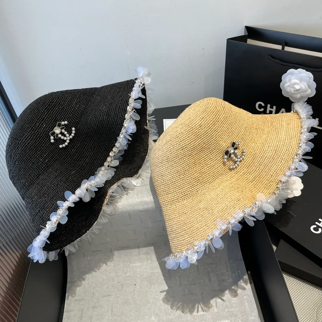 💰240¥ Chanel Raffia straw hat, hand-crocheted, high-end customization, head circumference 57cm