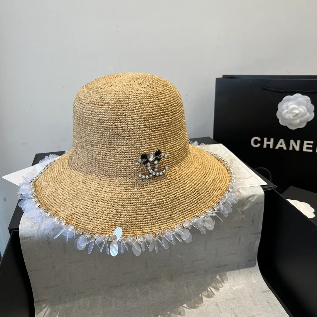 💰240¥ Chanel Raffia straw hat, hand-crocheted, high-end customization, head circumference 57cm