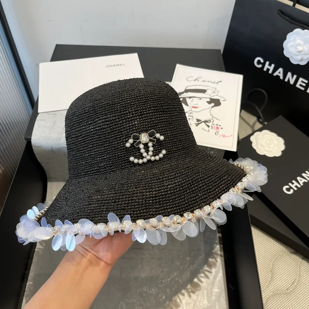 💰240¥ Chanel Raffia straw hat, hand-crocheted, high-end customization, head circumference 57cm