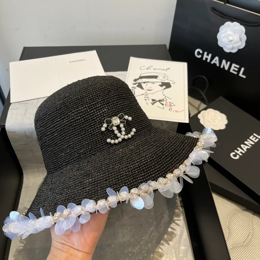 💰240¥ Chanel Raffia straw hat, hand-crocheted, high-end customization, head circumference 57cm