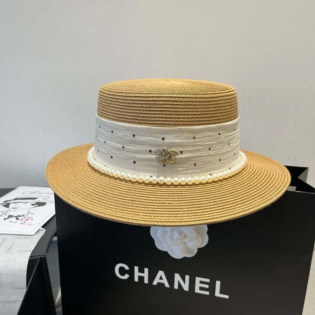 💰180¥ Chanel new flat top hat, Taiwan PP straw, head circumference 57cm