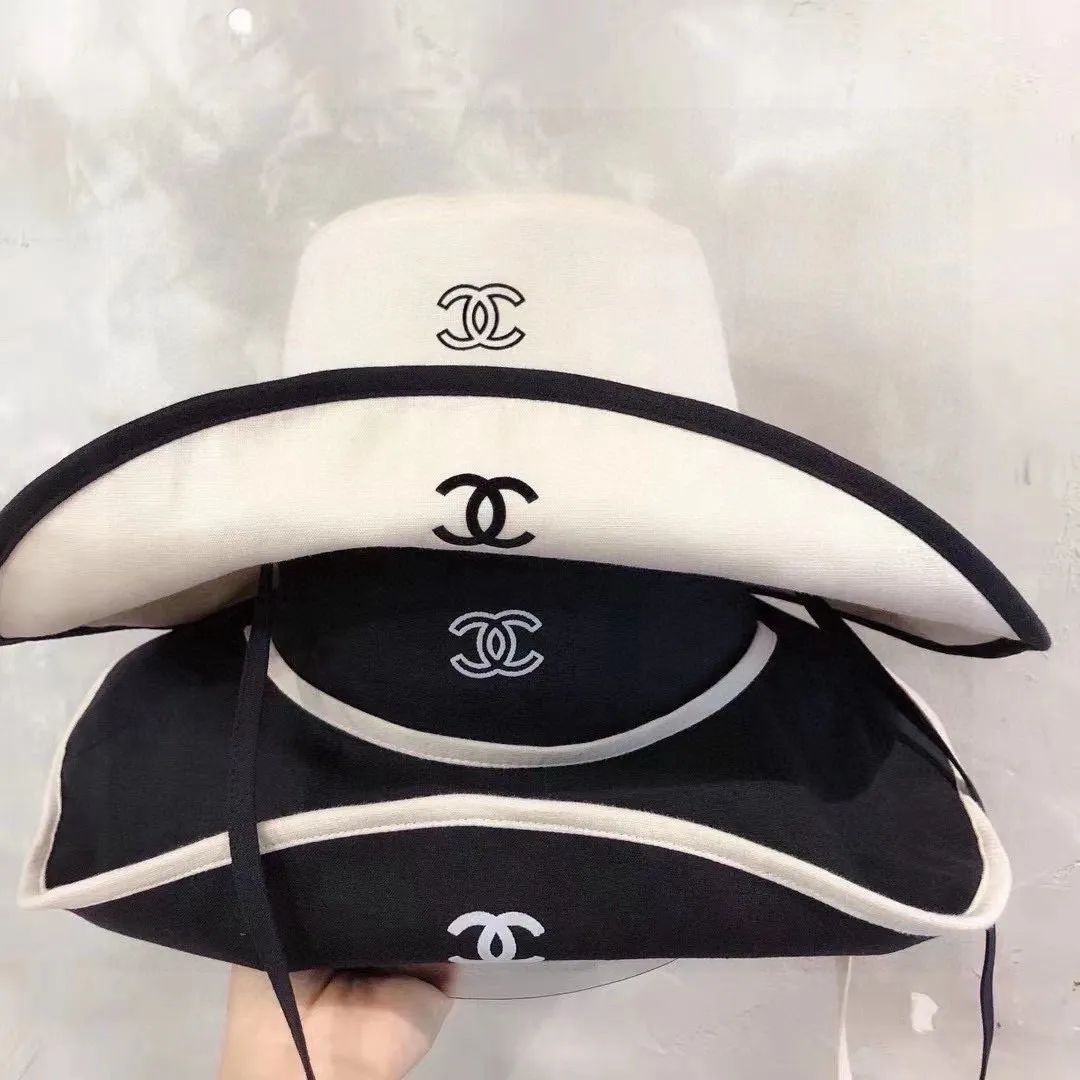 120¥ Chanel large brim bucket hat, canvas hat, simple internet celebrity style, head circumference 57cm