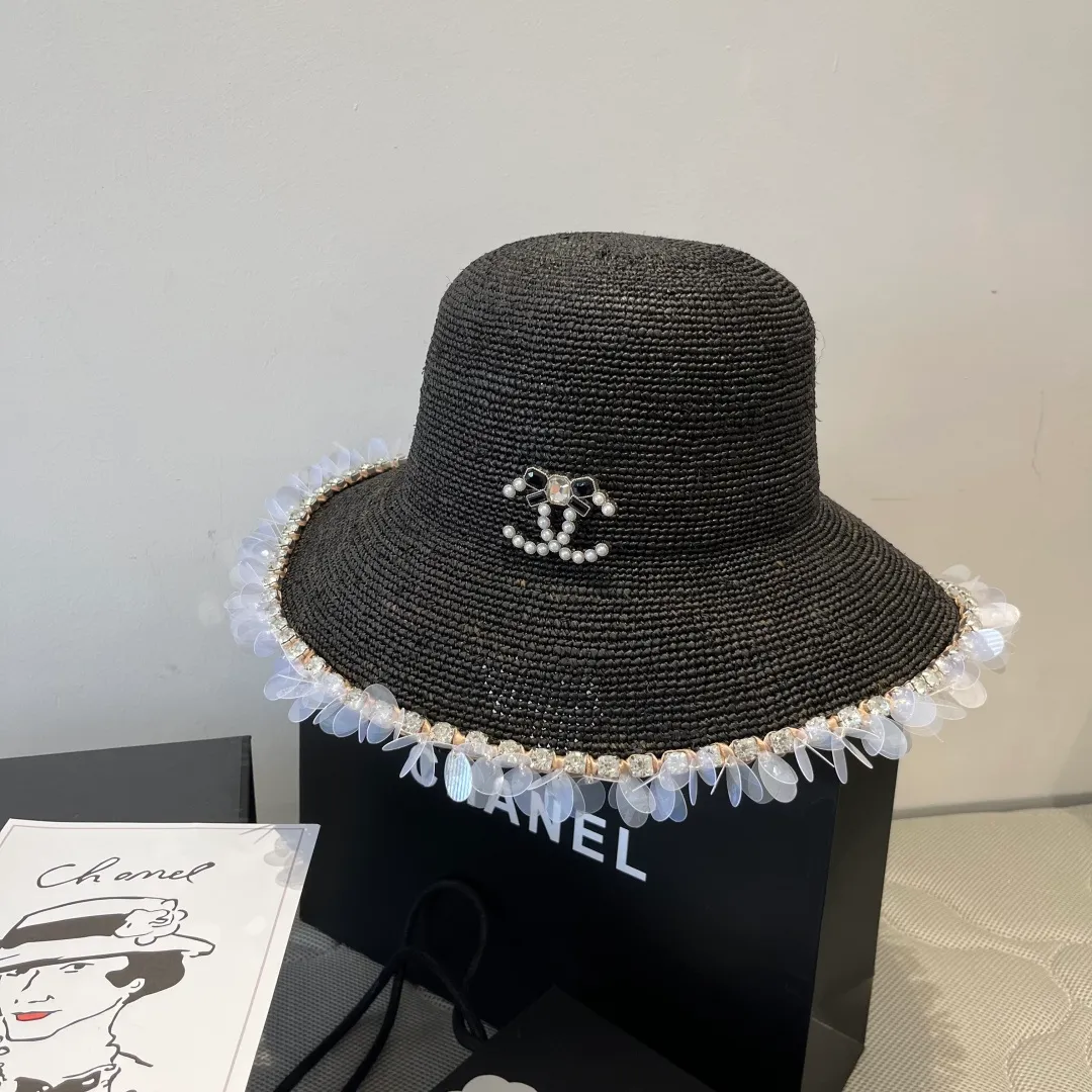 💰240¥ Chanel Raffia straw hat, hand-crocheted, high-end customization, head circumference 57cm