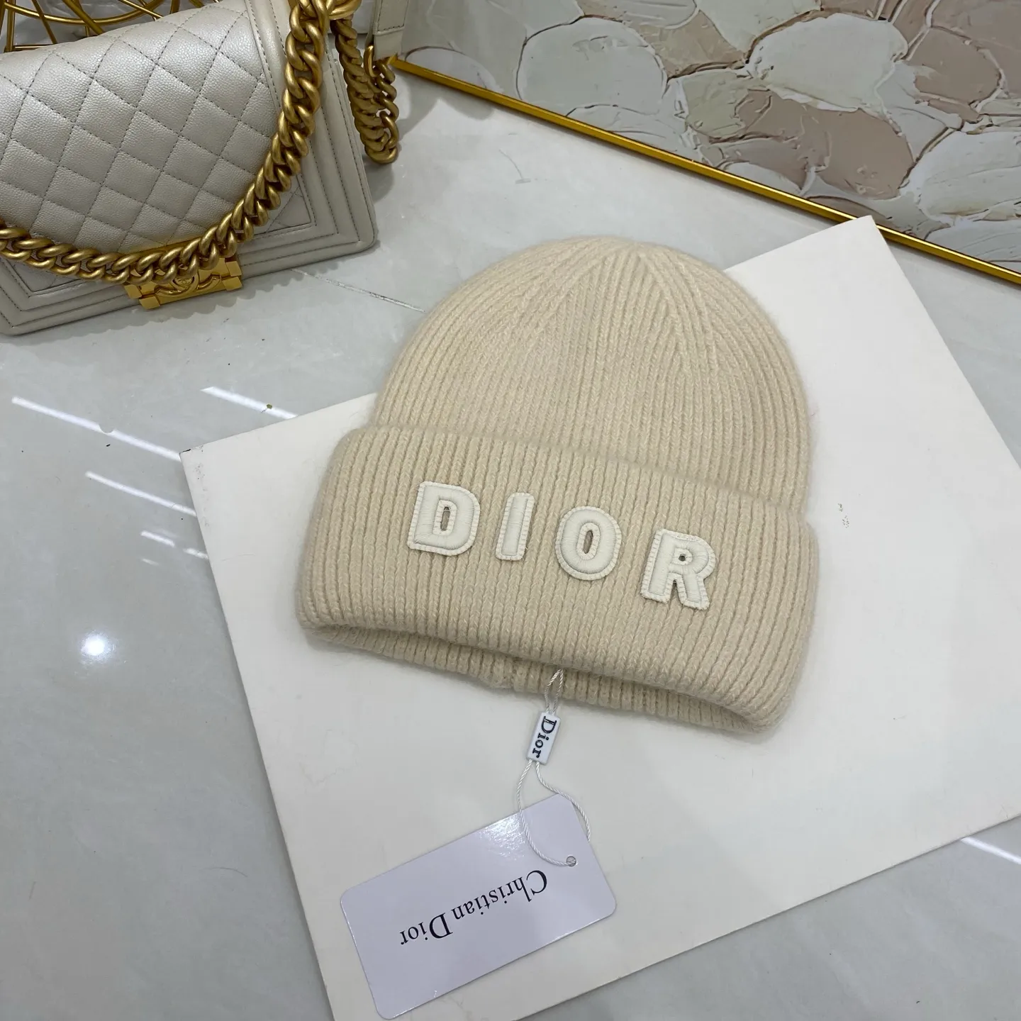 Dior rabbit fur knitted hat