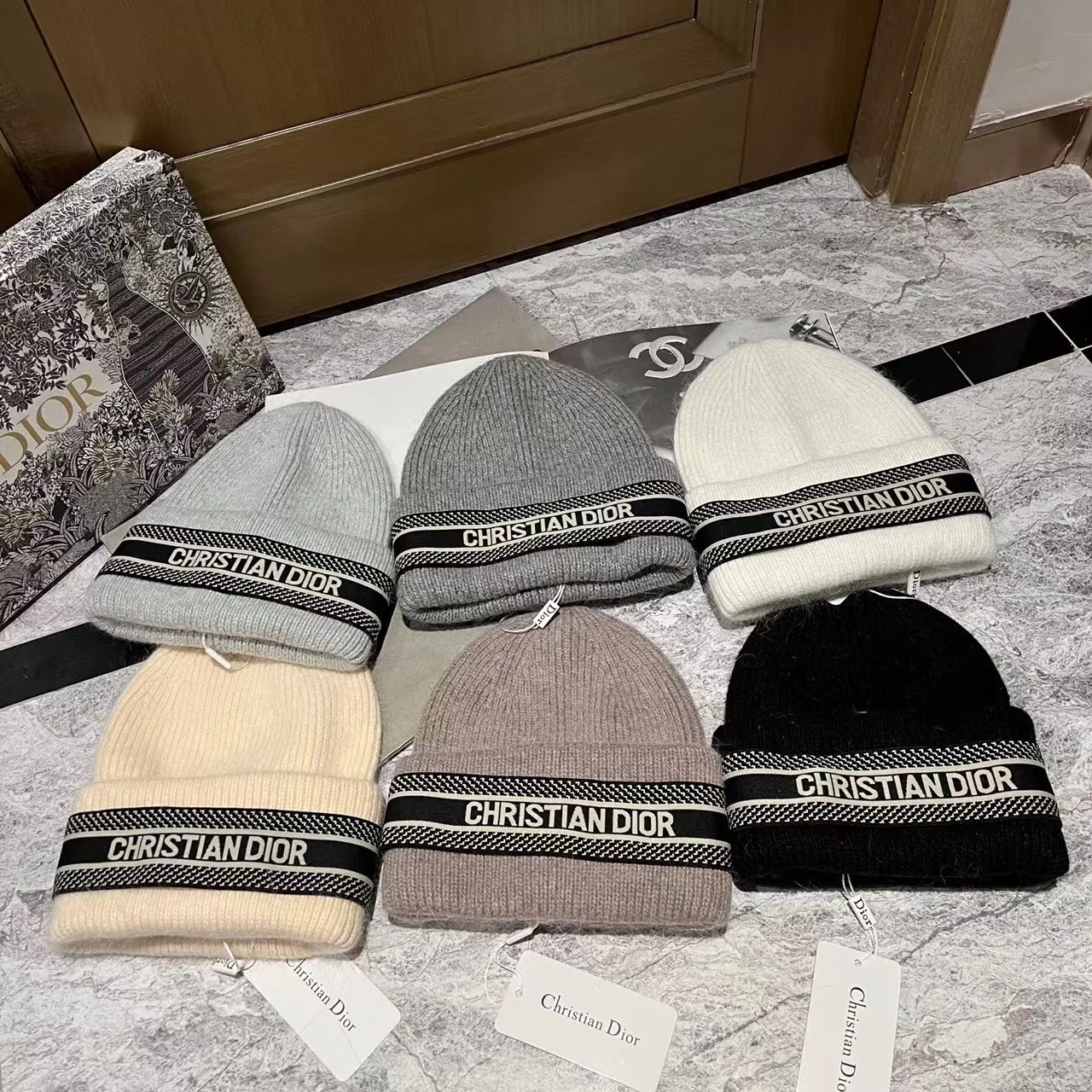 Dior rabbit fur knitted hat