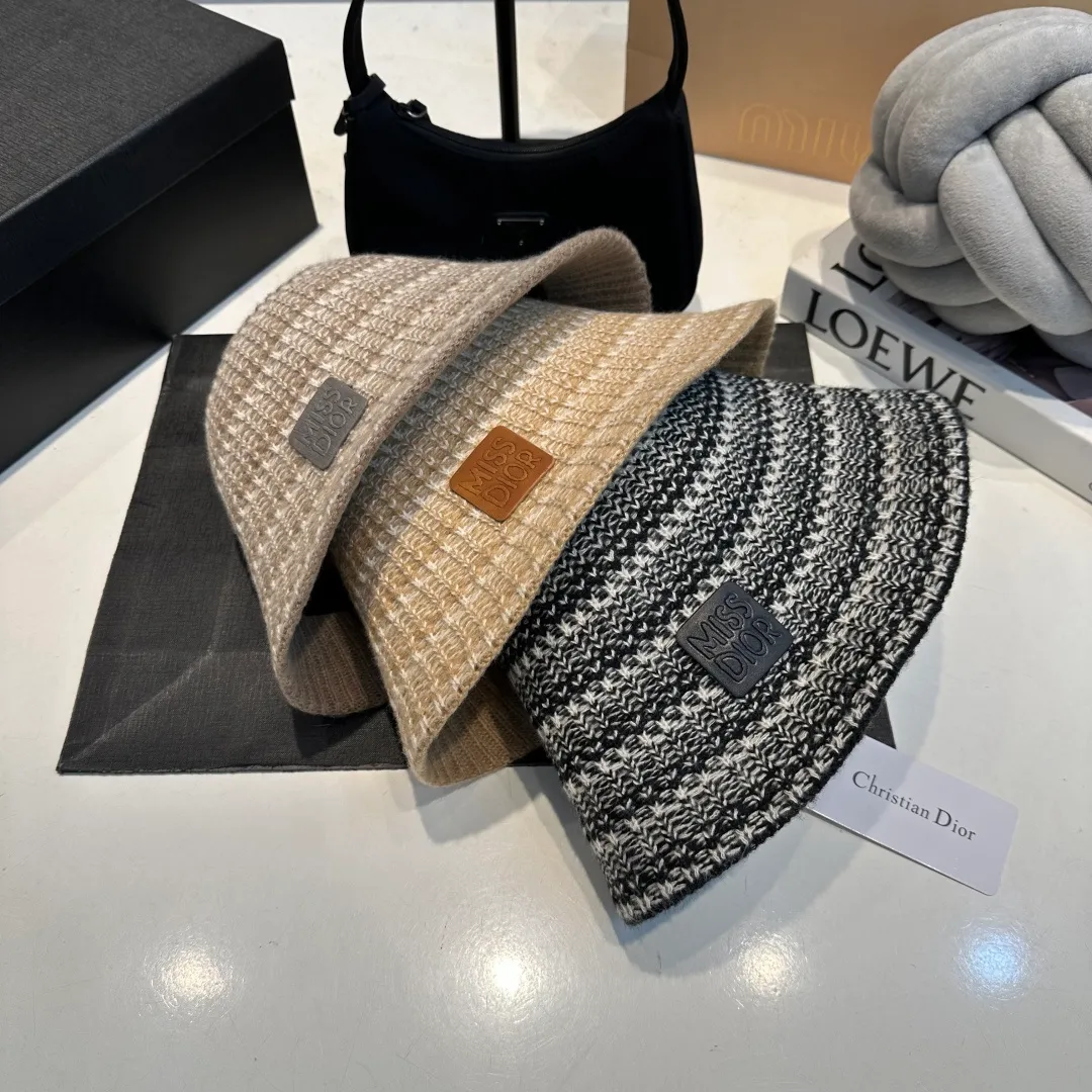 P 60 Dior striped fisherman hat for women 2025 new autumn woolen hat simple and versatile hat big head circumference showing face small basin hat