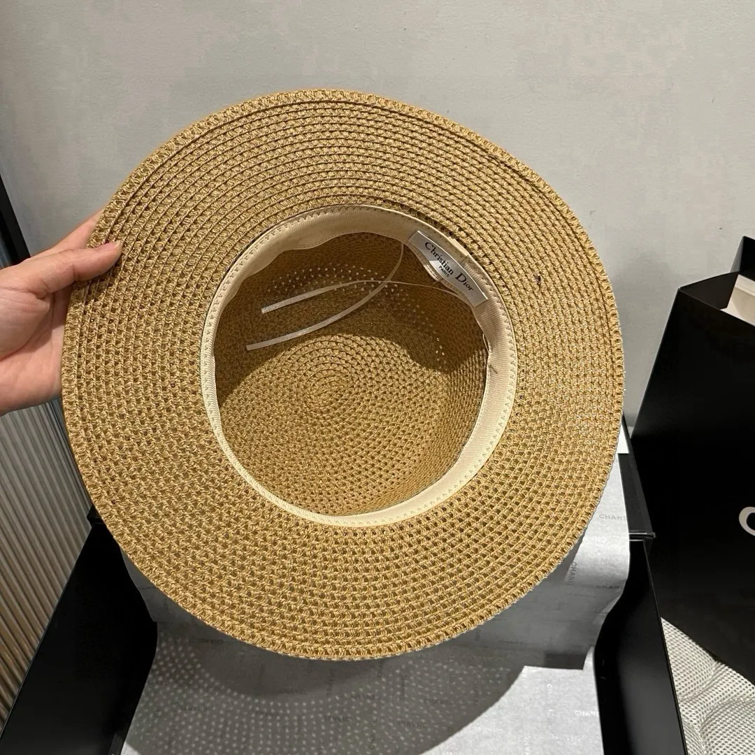 💰100¥ Dior new straw hat, flat top hat Taiwan PP straw, head circumference 57cm