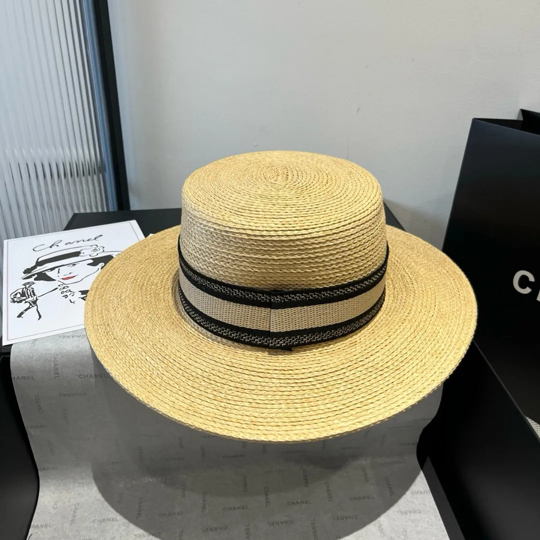 💰160¥ Dior flat-top straw hat, raffia straw hat, head circumference 57cm