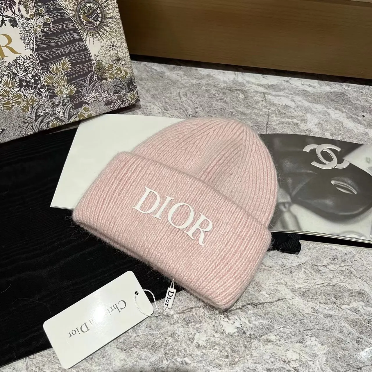 Dior rabbit fur knitted hat