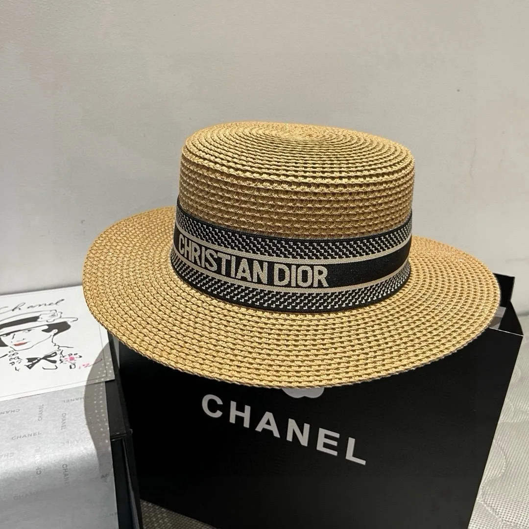 💰110¥ Dior new straw hat, flat top hat Taiwan PP straw, head circumference 57cm