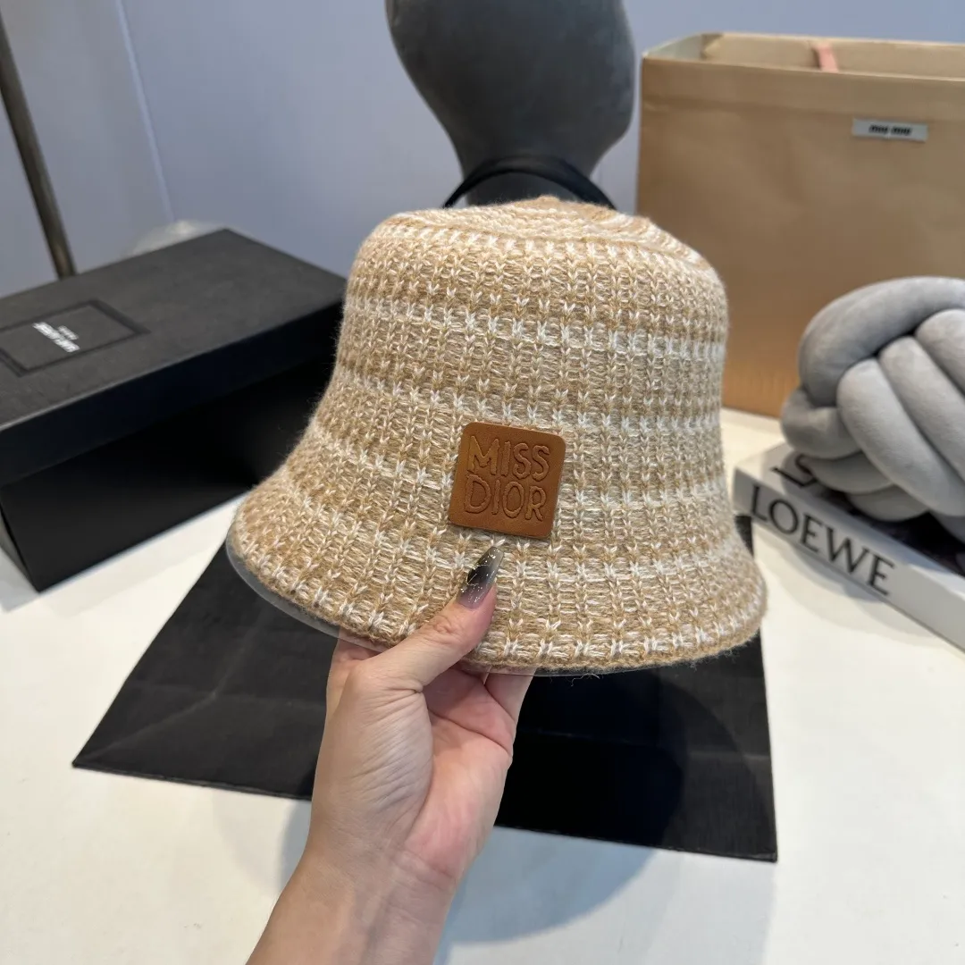 P 60 Dior striped fisherman hat for women 2025 new autumn woolen hat simple and versatile hat big head circumference showing face small basin hat