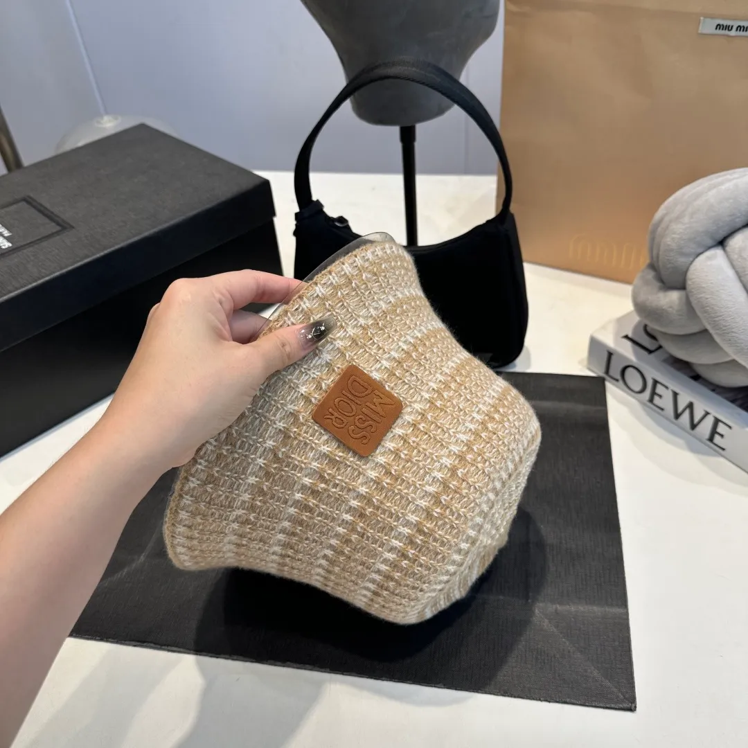 P 60 Dior striped fisherman hat for women 2025 new autumn woolen hat simple and versatile hat big head circumference showing face small basin hat