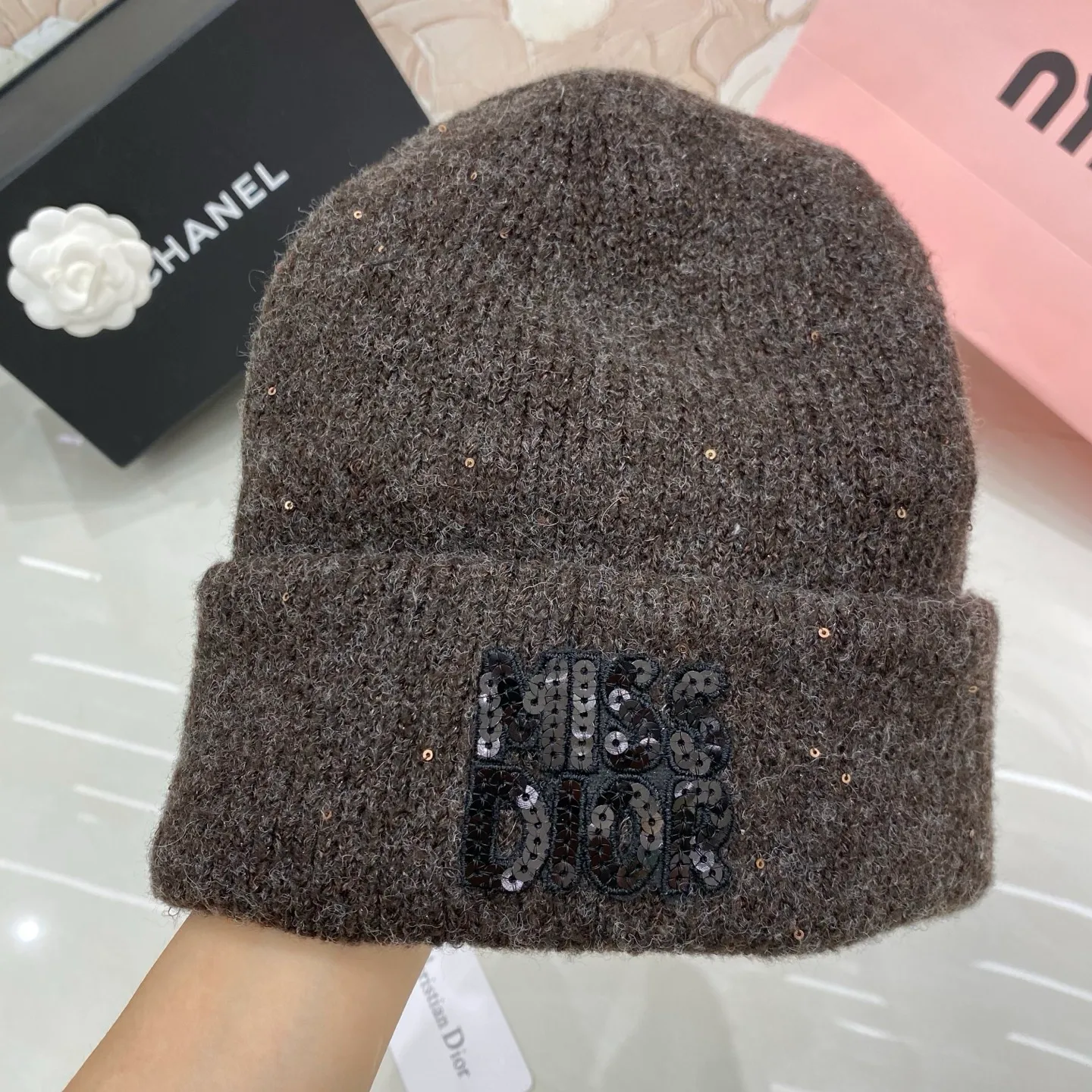 Dior sequined knit hat