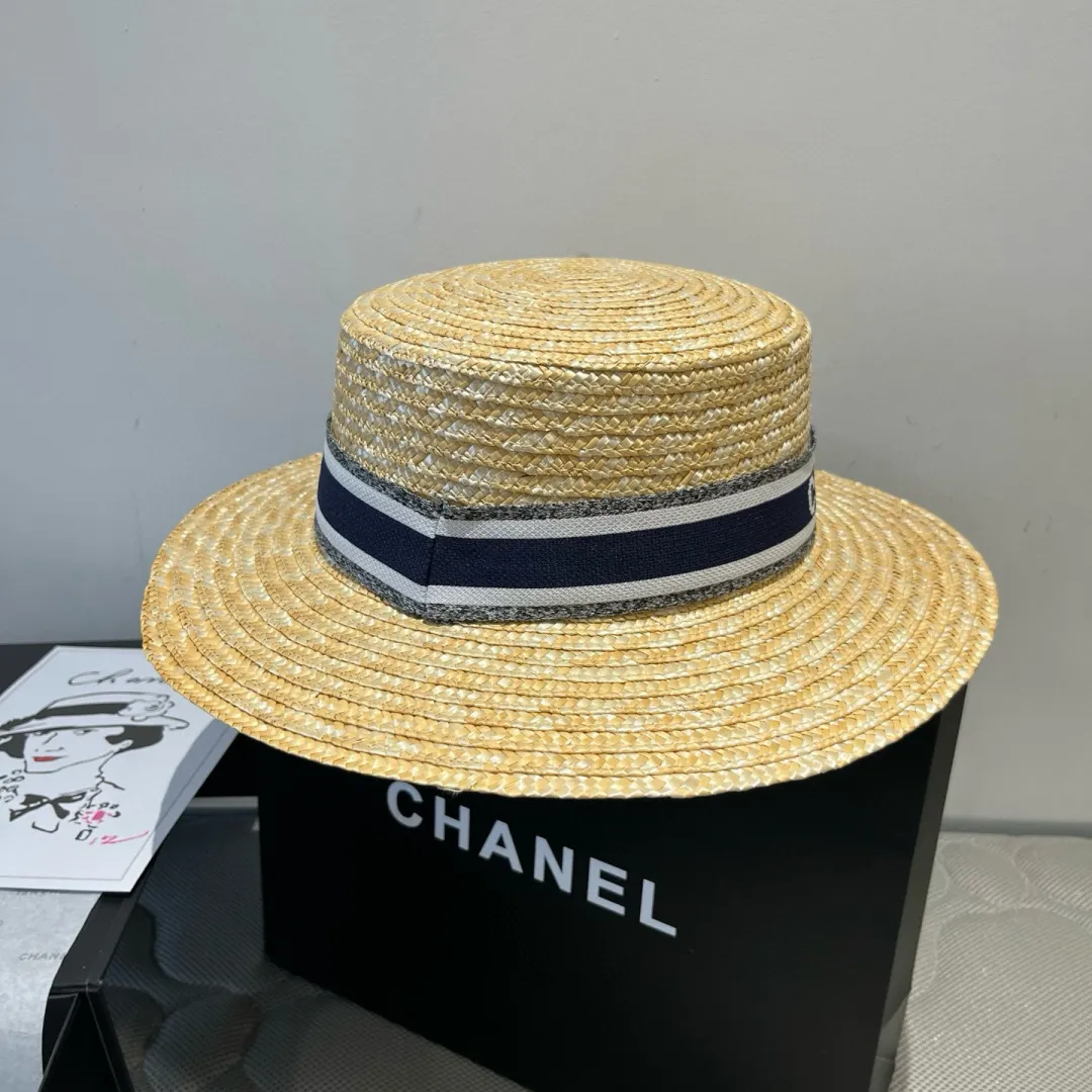 💰120¥ Dior straw straw flat top hat, sun hat, head circumference 57cm