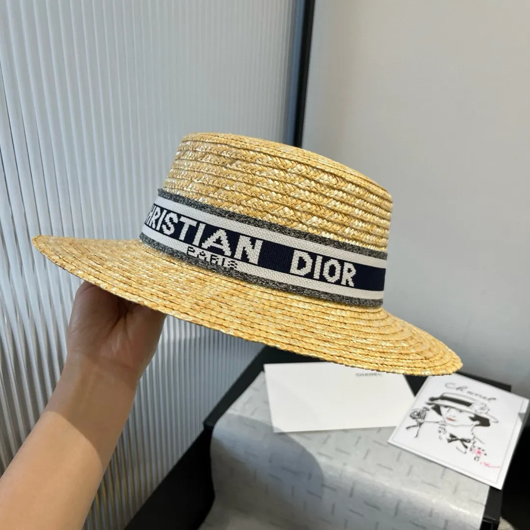 💰120¥ Dior straw straw flat top hat, sun hat, head circumference 57cm
