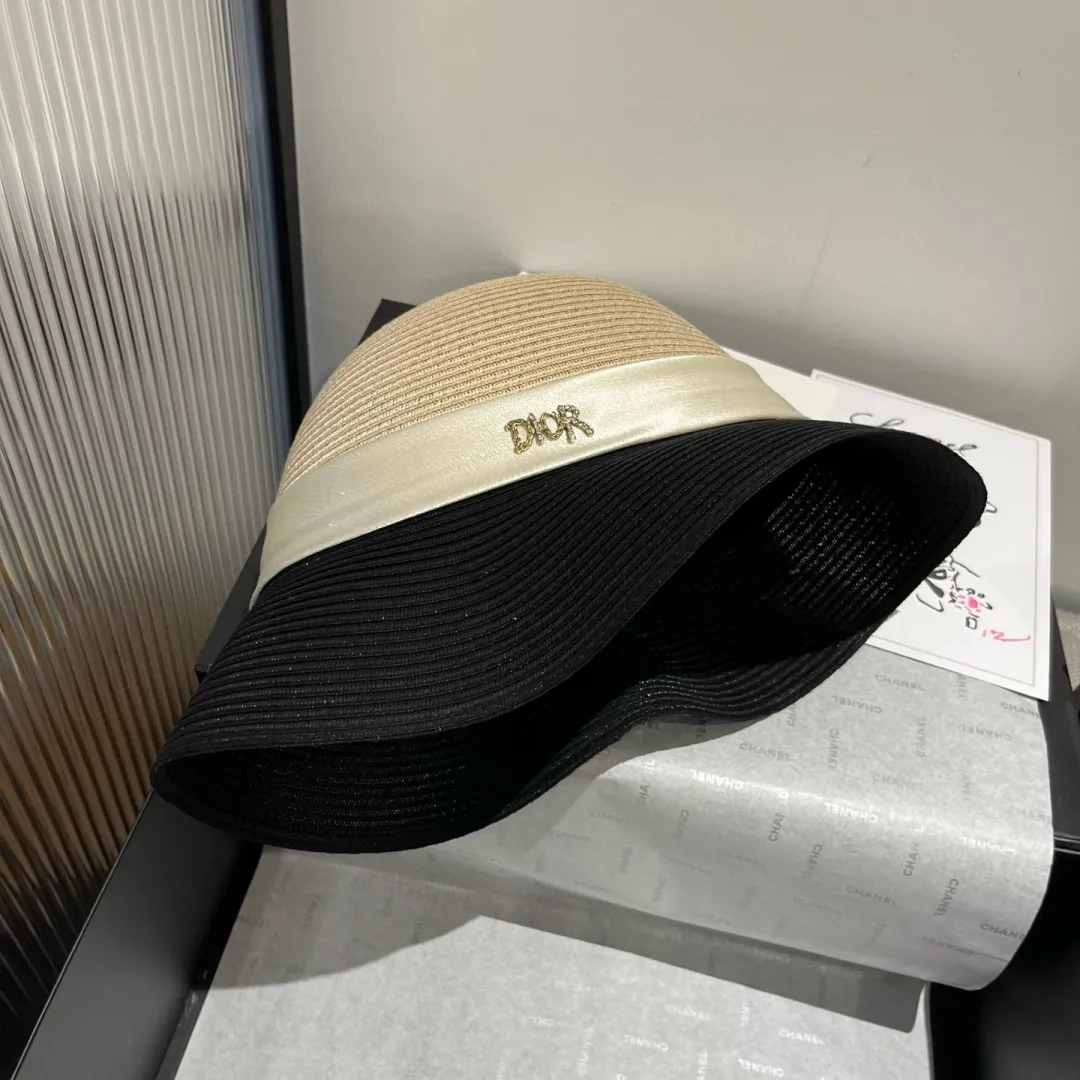 💰140¥ Dior new top hat, high-end PP straw, color matching basin hat, celebrity style, head circumference 57cm
