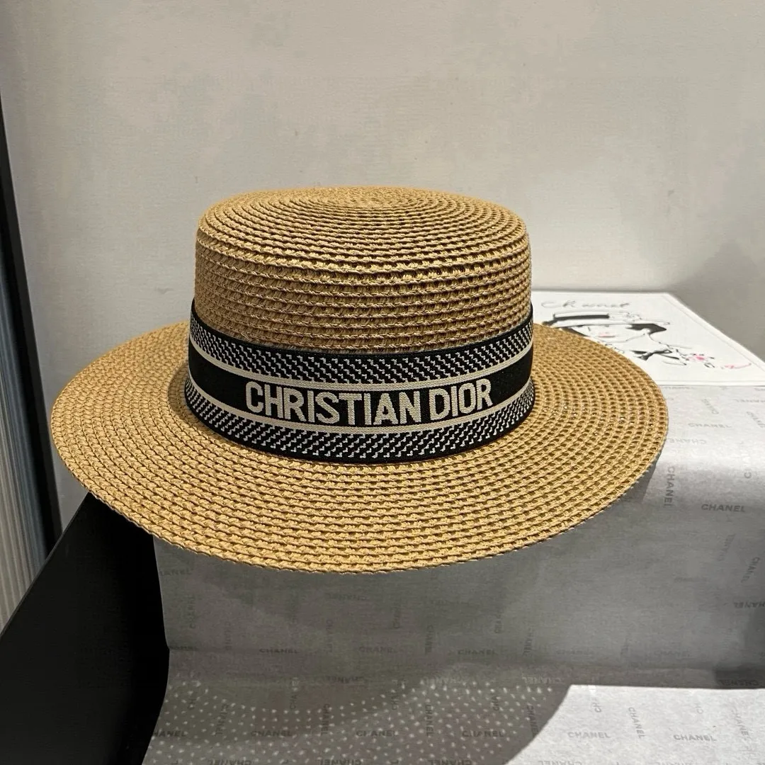 💰100¥ Dior new straw hat, flat top hat Taiwan PP straw, head circumference 57cm
