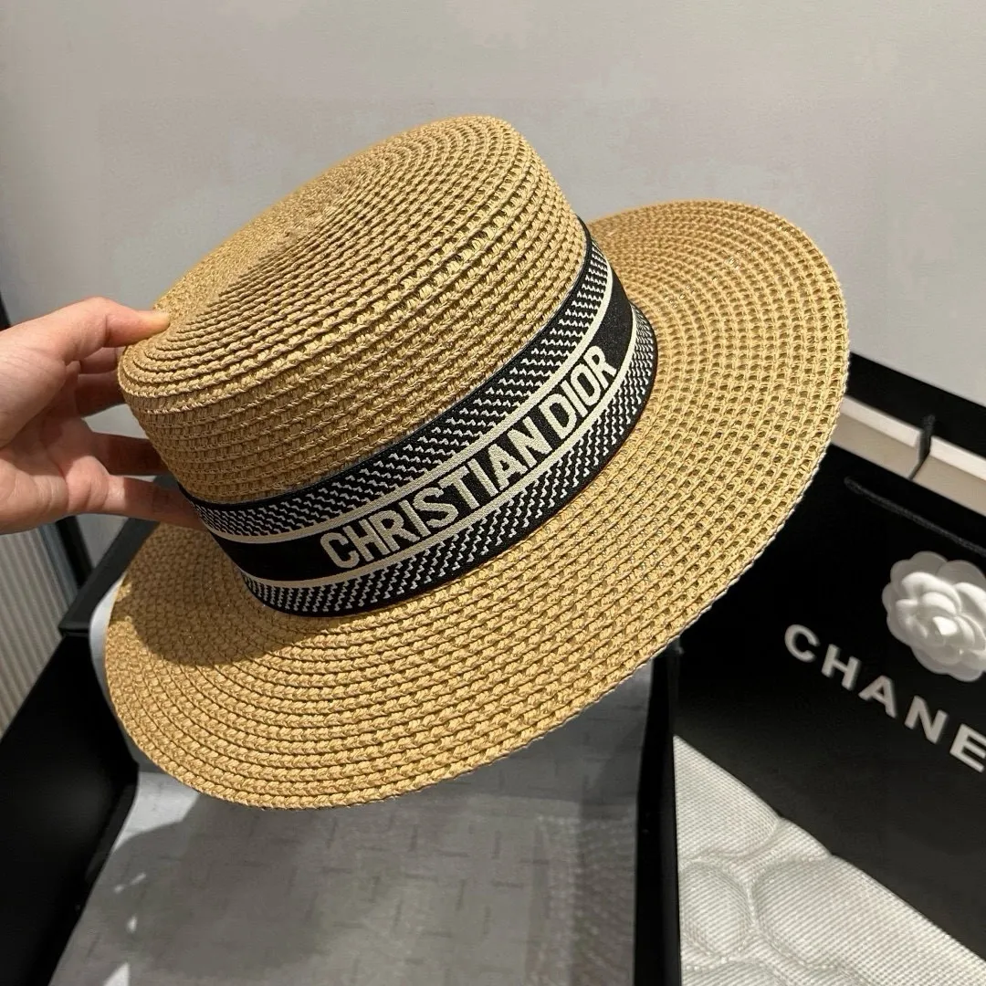 💰100¥ Dior new straw hat, flat top hat Taiwan PP straw, head circumference 57cm