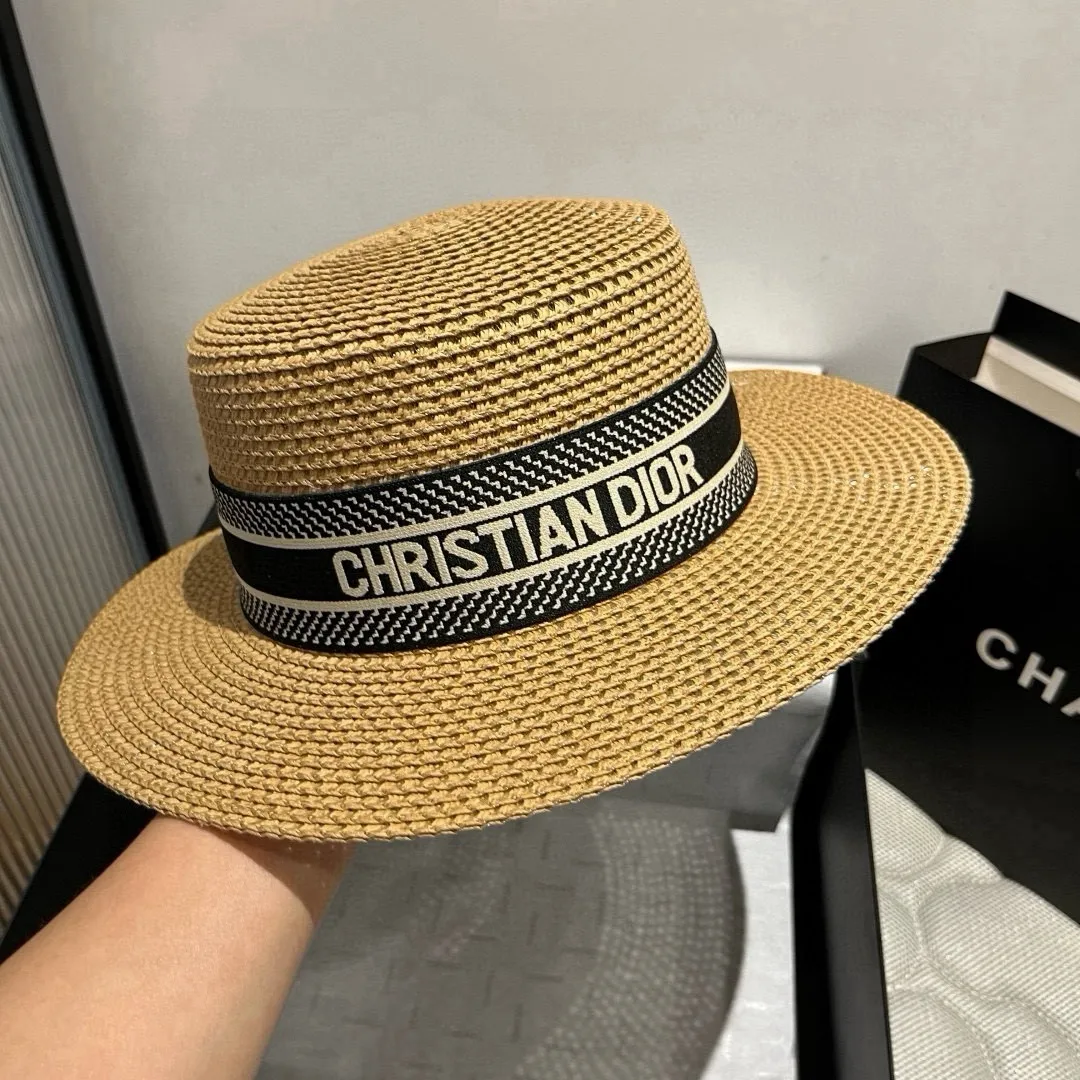 💰100¥ Dior new straw hat, flat top hat Taiwan PP straw, head circumference 57cm