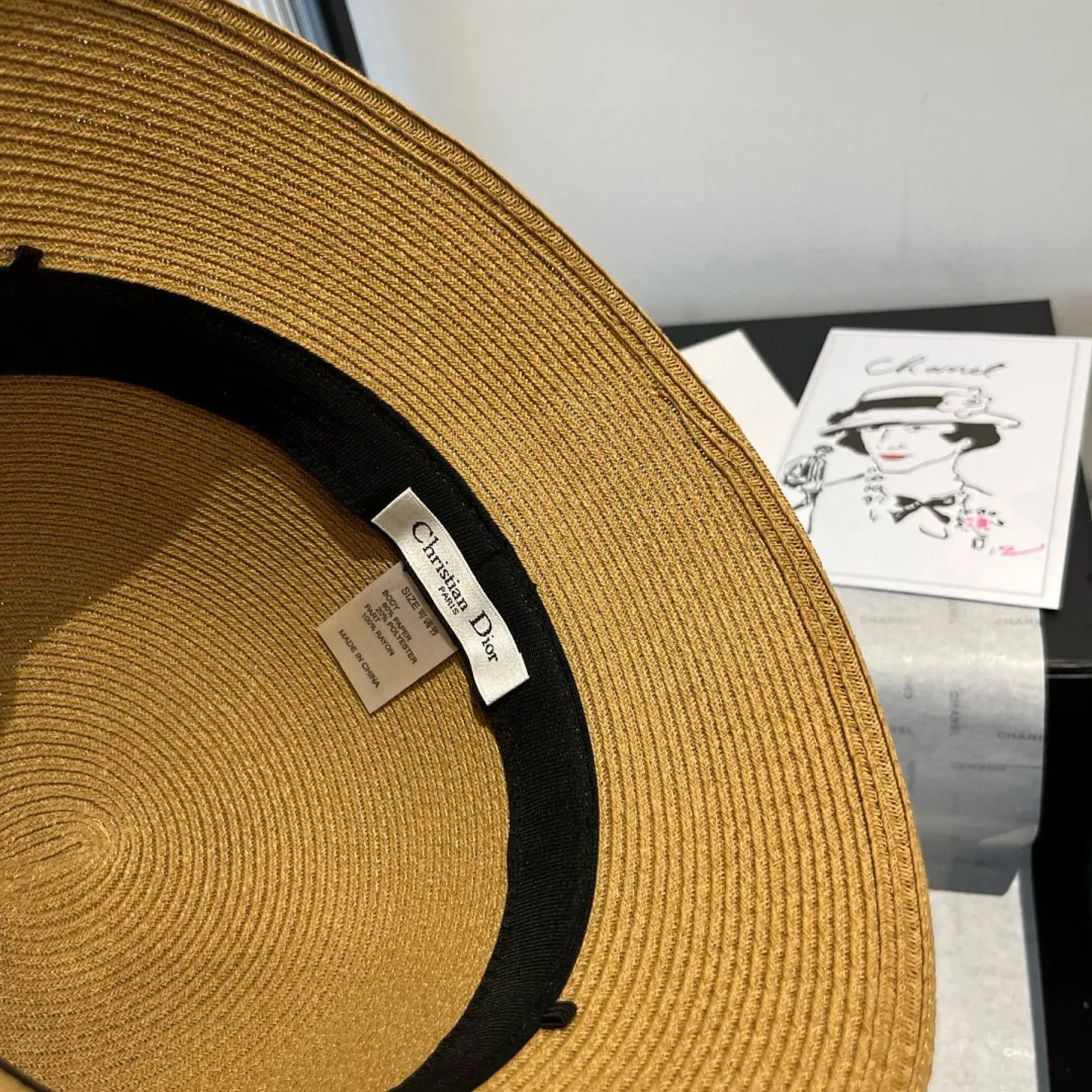 💰160¥ Dior new basin hat, lady style straw hat, made from Taiwan PP straw, head circumference 57cm