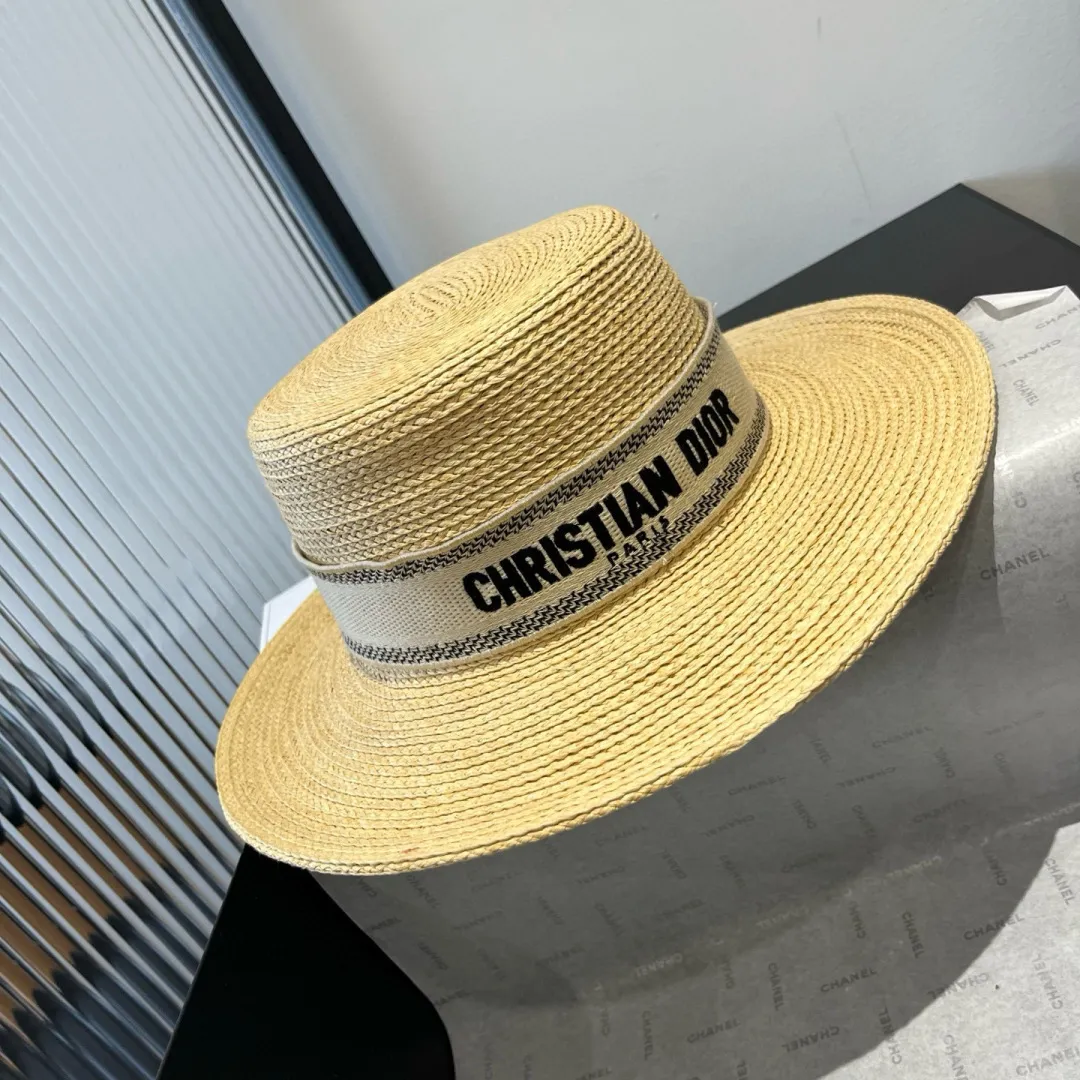 💰160¥ Dior flat-top straw hat, raffia straw hat, head circumference 57cm
