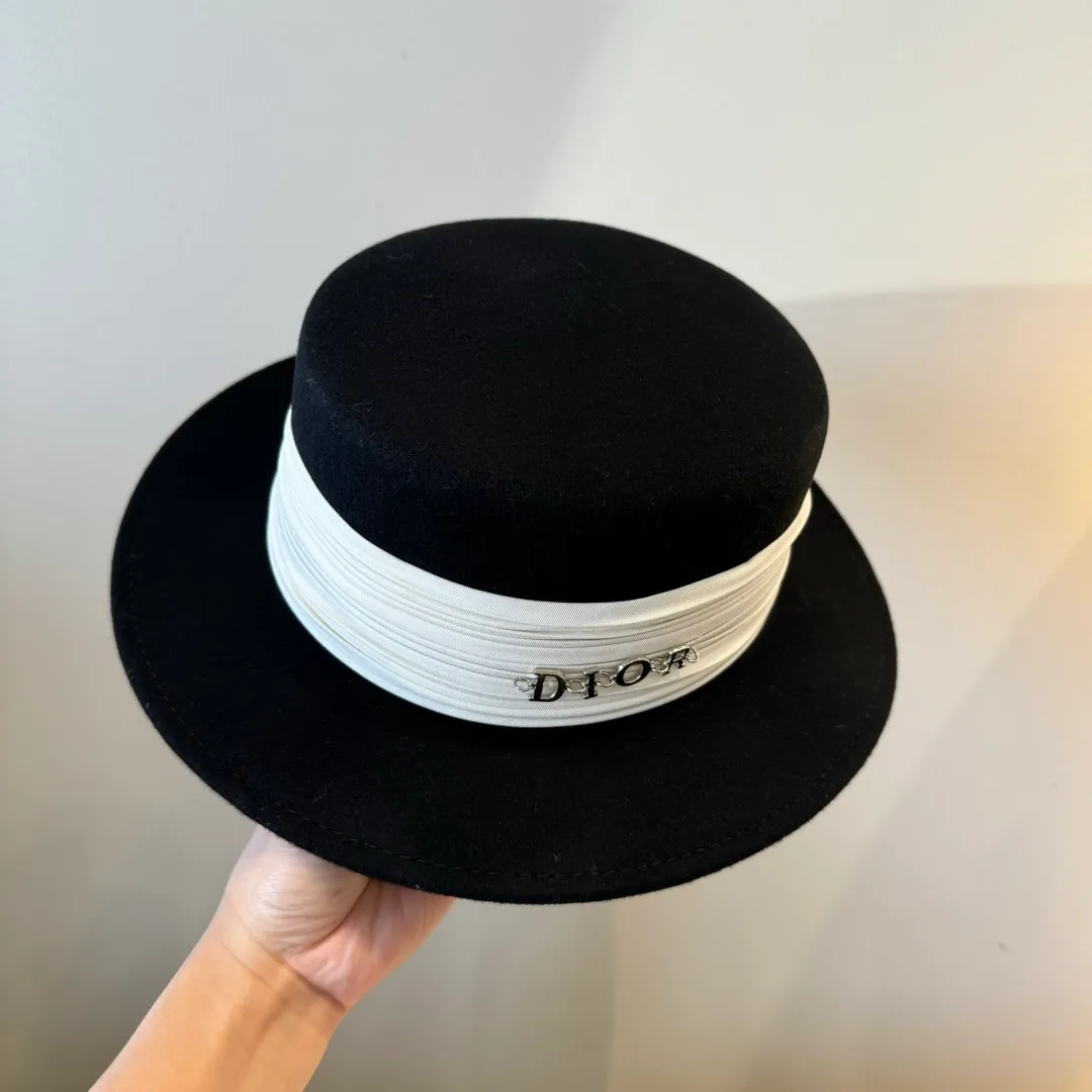 💰190¥ Dior new wool top hat, flat top hat, 100% wool fabric 🦙%, head circumference 57cm
