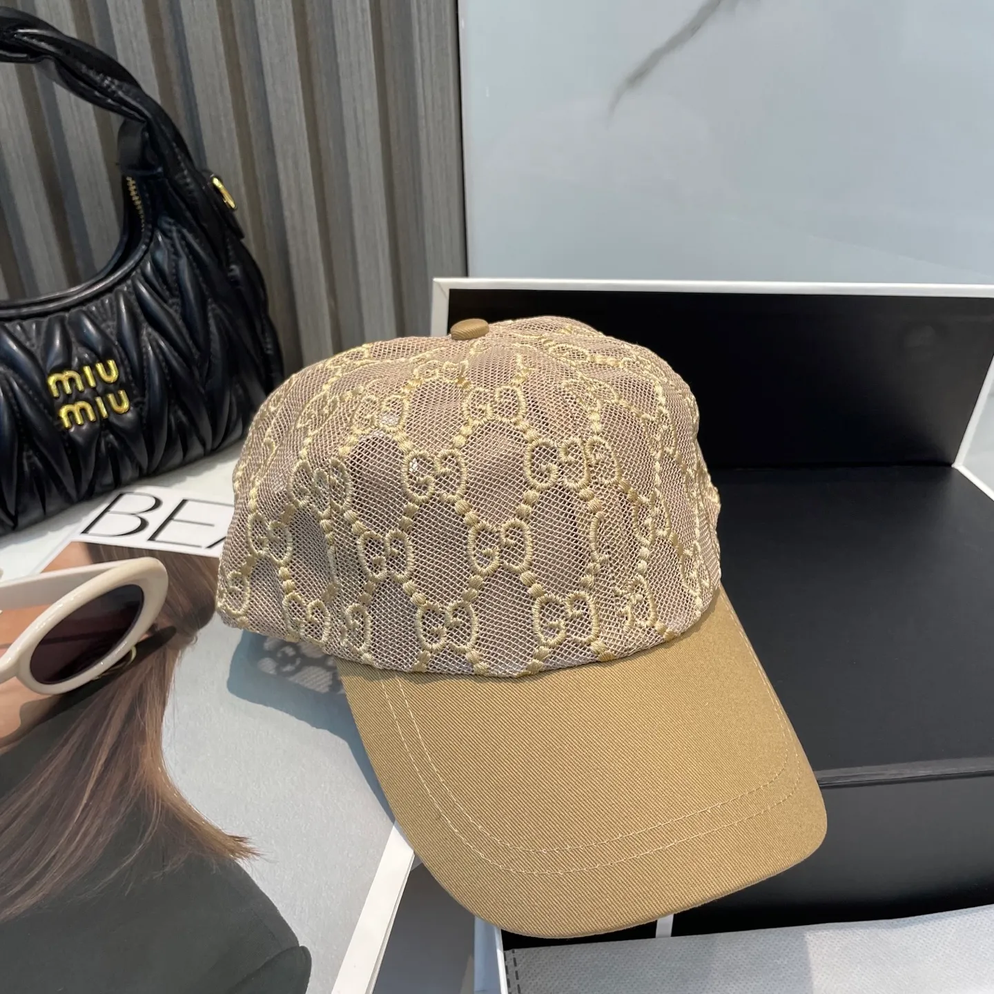 P74 GUCCI spring and summer mesh splicing original baseball cap GG full logo jacquard fabric hot item