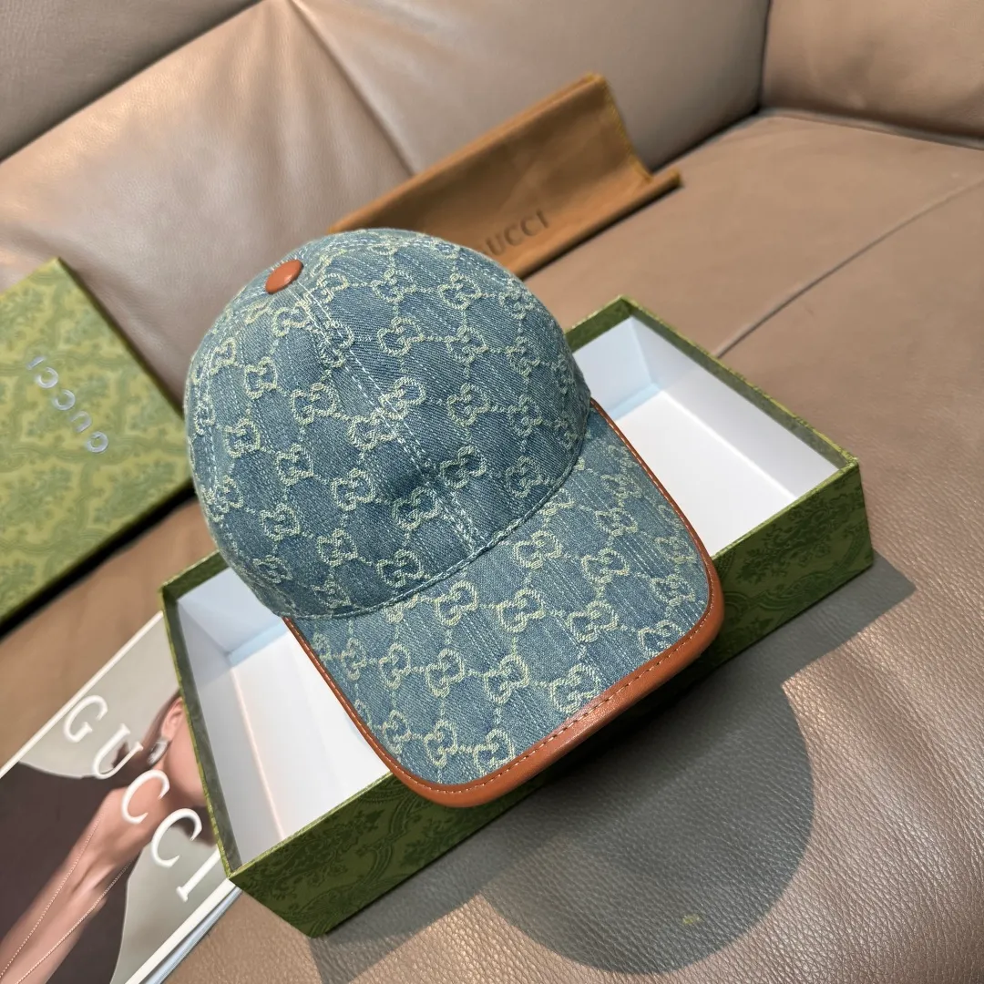 p90, Gucci (Gucci) classic original baseball cap, double G denim jacquard, retro design, 1:1 mold customization at the counter! Original denim fabric + first-layer cowhide, light and breathable! Actual photo, suitable for men and women, basic head circumference 56cm, adjustable patch.