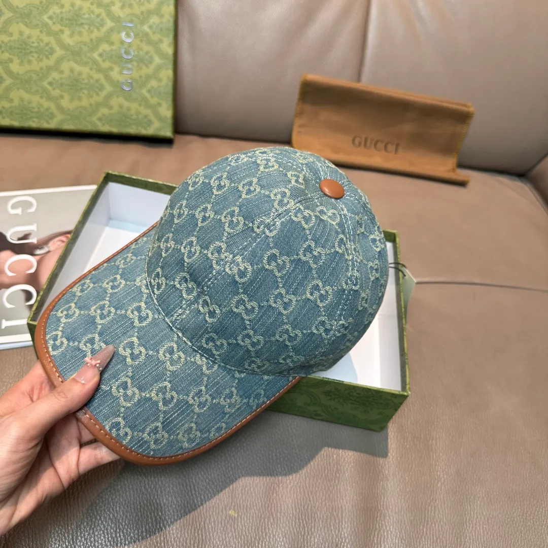 p90, Gucci (Gucci) classic original baseball cap, double G denim jacquard, retro design, 1:1 mold customization at the counter! Original denim fabric + first-layer cowhide, light and breathable! Actual photo, suitable for men and women, basic head circumference 56cm, adjustable patch.