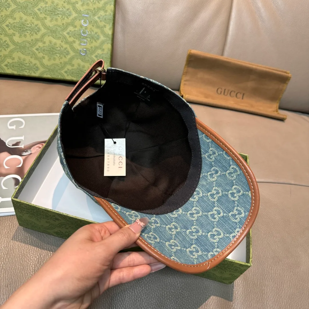 p90, Gucci (Gucci) classic original baseball cap, double G denim jacquard, retro design, 1:1 mold customization at the counter! Original denim fabric + first-layer cowhide, light and breathable! Actual photo, suitable for men and women, basic head circumference 56cm, adjustable patch.