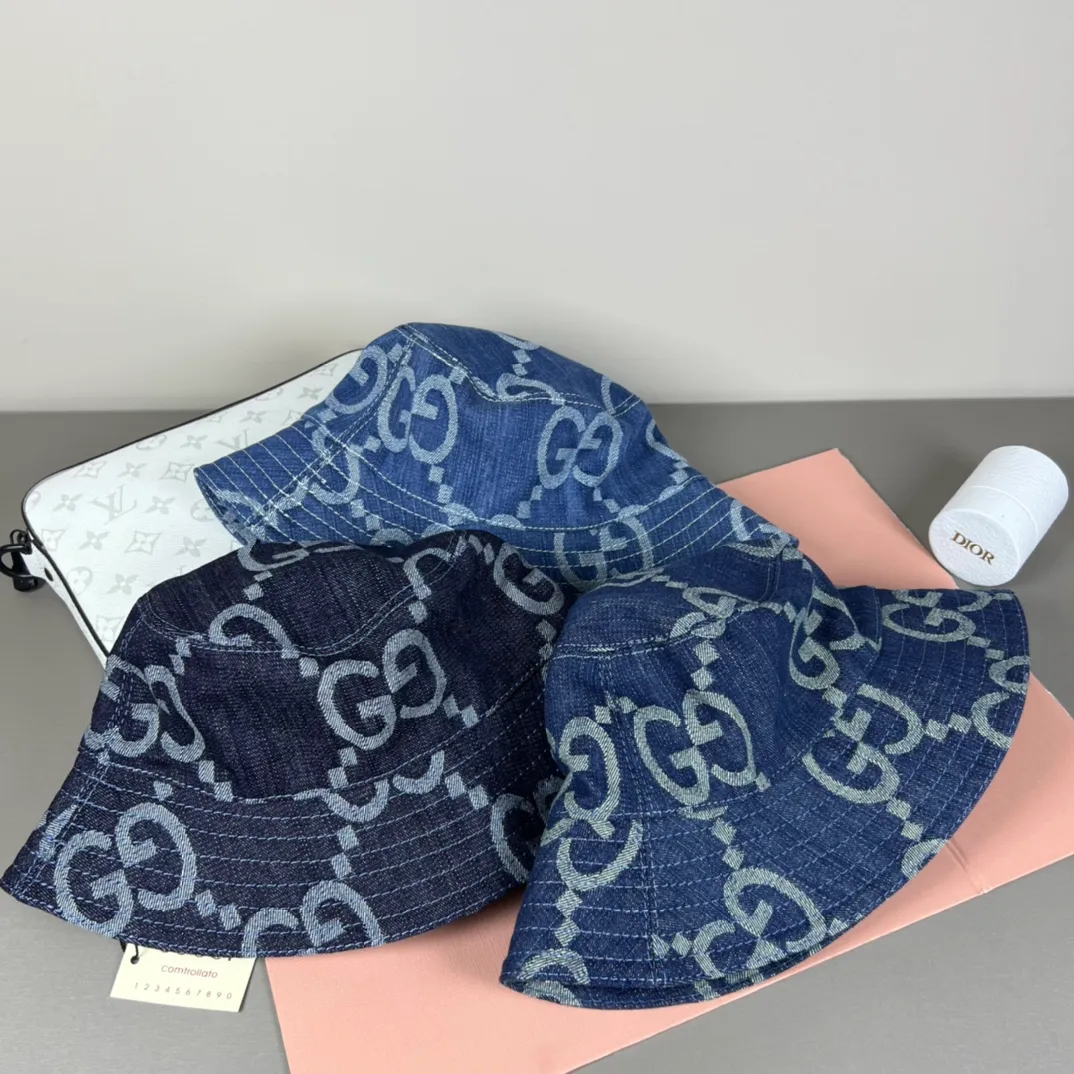 140💰GUCCI 2025 counter new jacquard denim fisherman hat, very trendy! Casual and sports style, classic production, super easy to match! Look small