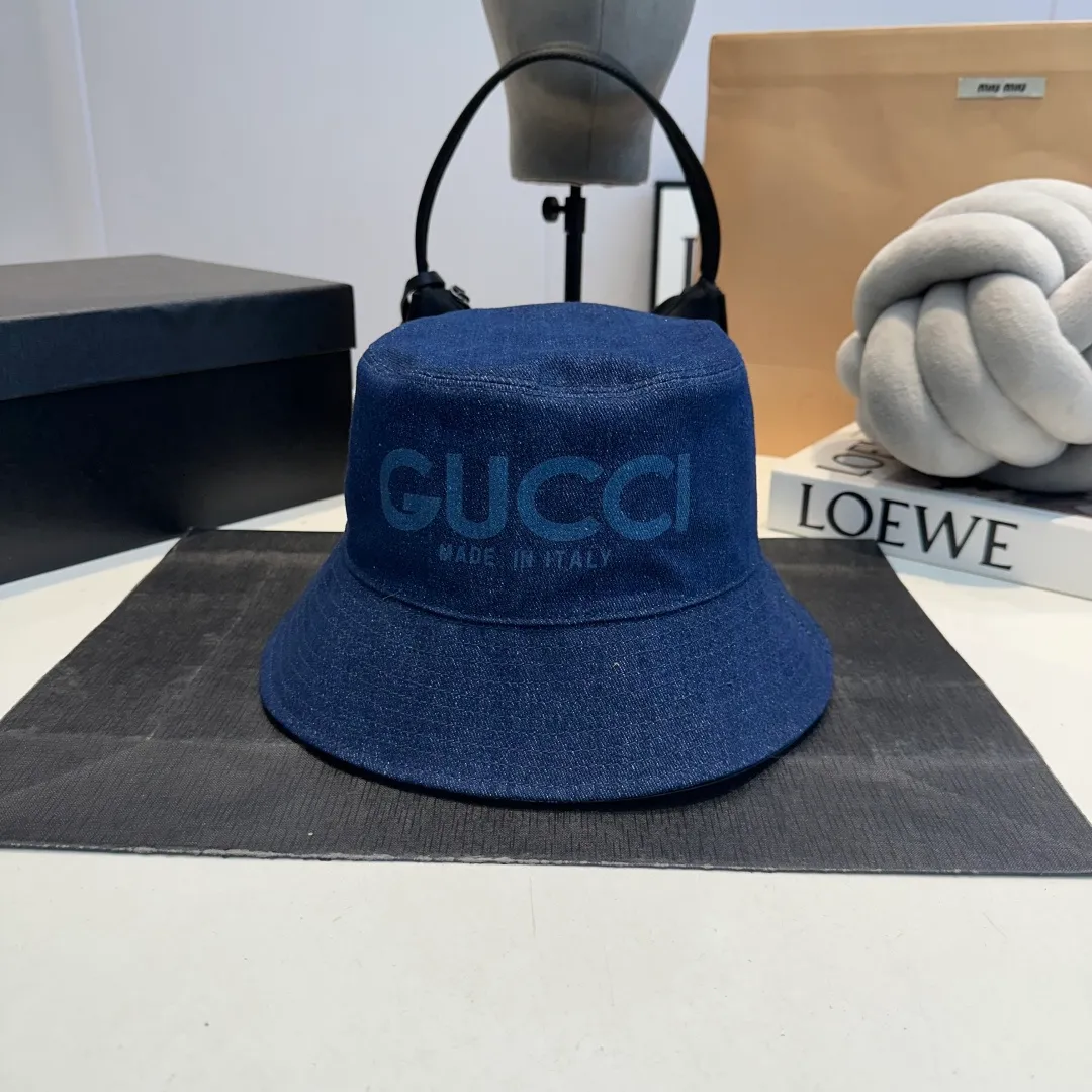 P80 GUCCI Gucci 2025 counter new washed denim fisherman hat, very trendy! Casual and sports style, classic production, super easy to match!