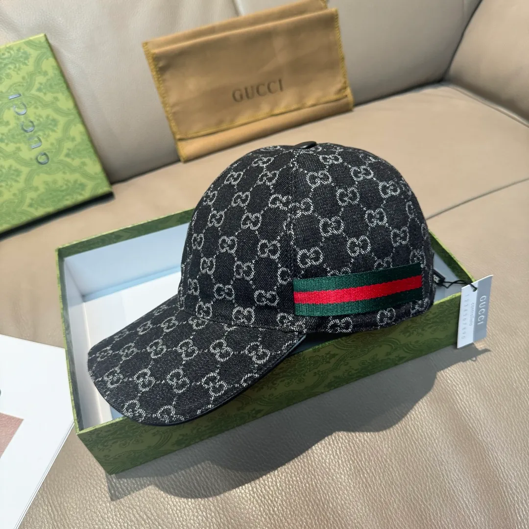 p90, Gucci (Gucci) classic original baseball cap, double G denim jacquard, retro design, 1:1 mold customization at the counter! Original denim fabric + first-layer cowhide, light and breathable! Actual photo, suitable for men and women, basic head circumference 56cm, adjustable patch.