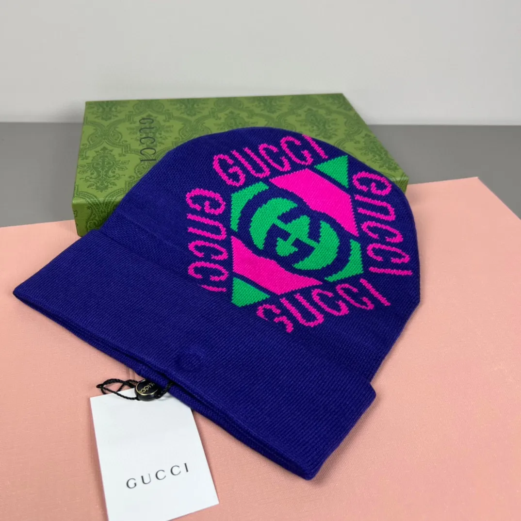 P44 with dust bag GUCCI original single hat official website new hairband decorative knitted hat, love] [love] wool cashmere double-layer hat 😱😘 warm and fashionable, simple and elegant, more fashionable and high-end!