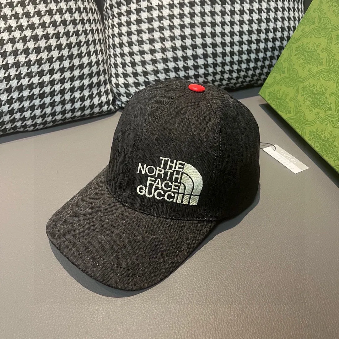P90, Gucci's new original baseball cap, North Face embroidery! Counter 1:1, imported canvas + first-layer cowhide, popular for purchasing, versatile style for men and women, great quality! The basic head circumference is 56cm, and the patch is adjustable.