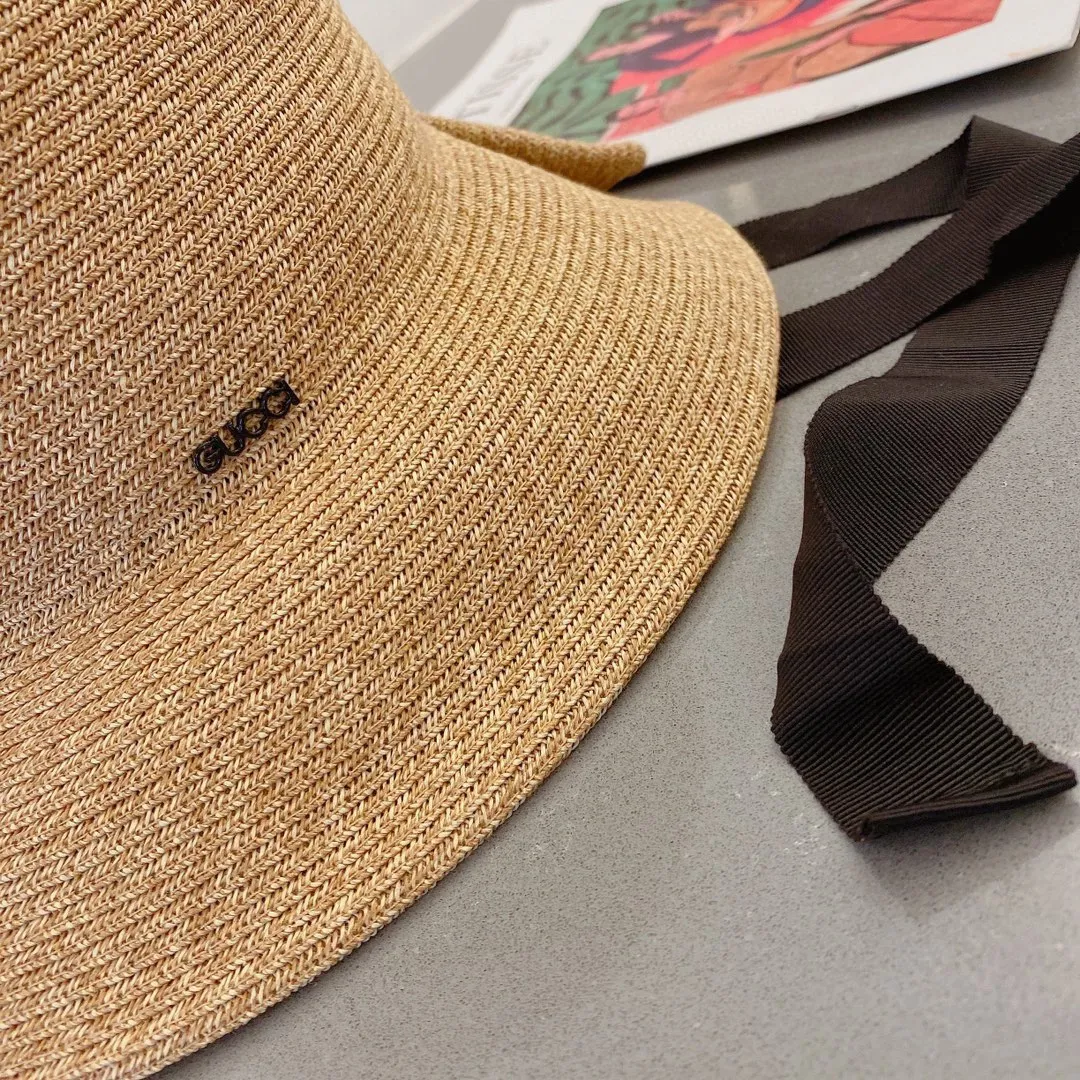 💰140¥ Gucci straw hat, sun hat, made of fine straw, wearing windproof rope, head circumference 57cm
