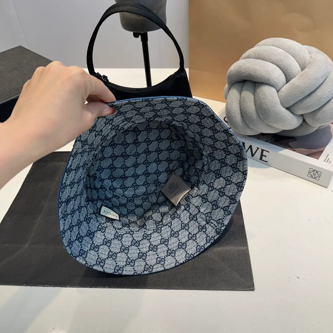 P80 GUCCI Gucci 2025 counter new washed denim fisherman hat, very trendy! Casual and sports style, classic production, super easy to match!