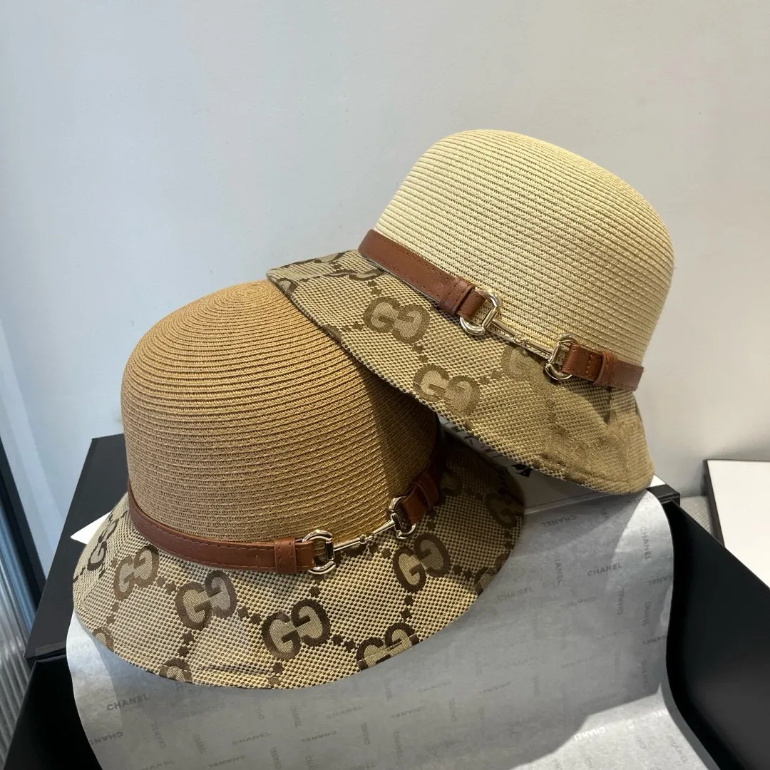 💰150¥ Gucci Gucci leather straw hat, thin straw hat, easy to carry, high-end customization, head circumference 57cm, khaki two colors
