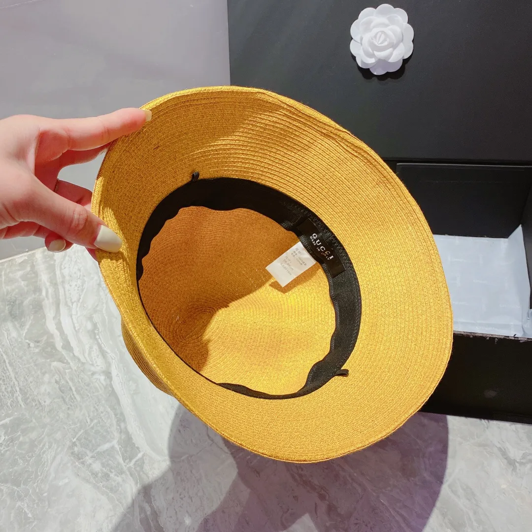 Special batch with gauze bag 90¥ Gucci Gucci 2021 original single belt buckle straw hat, socialite basin hat, made of papyrus, foldable, easy to carry, black, white, yellow, 3 colors, head circumference 57cm
