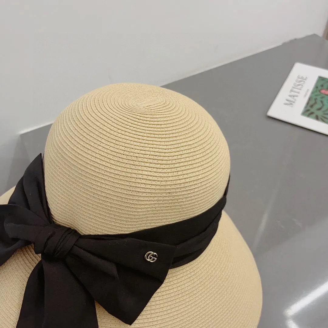 💰110¥ Gucci past straw hat, bow sun hat, foldable large straw hat, head circumference 57cm
