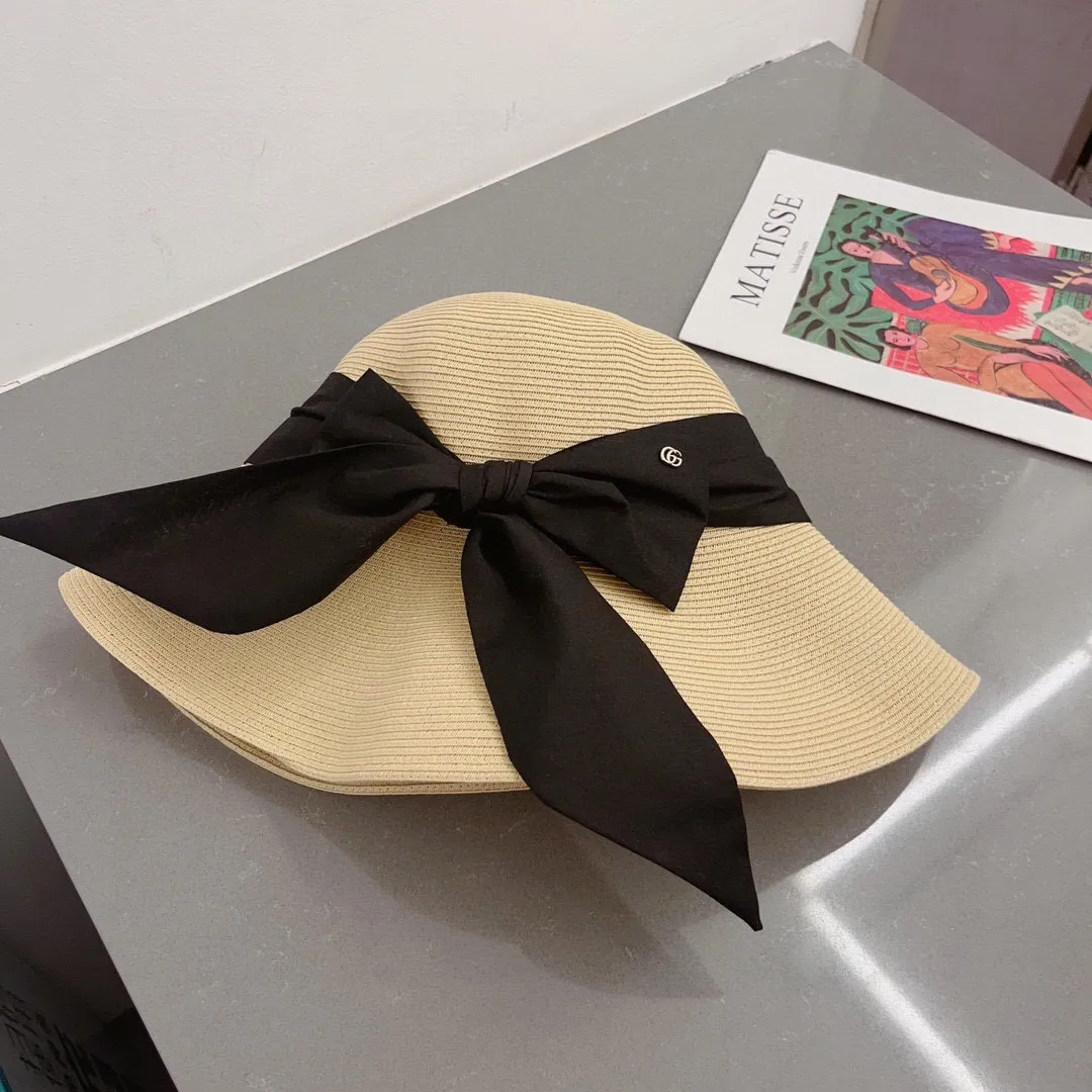 💰110¥ Gucci past straw hat, bow sun hat, foldable large straw hat, head circumference 57cm