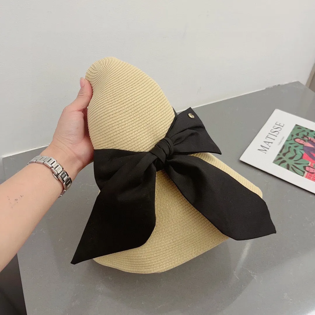 💰110¥ Gucci past straw hat, bow sun hat, foldable large straw hat, head circumference 57cm