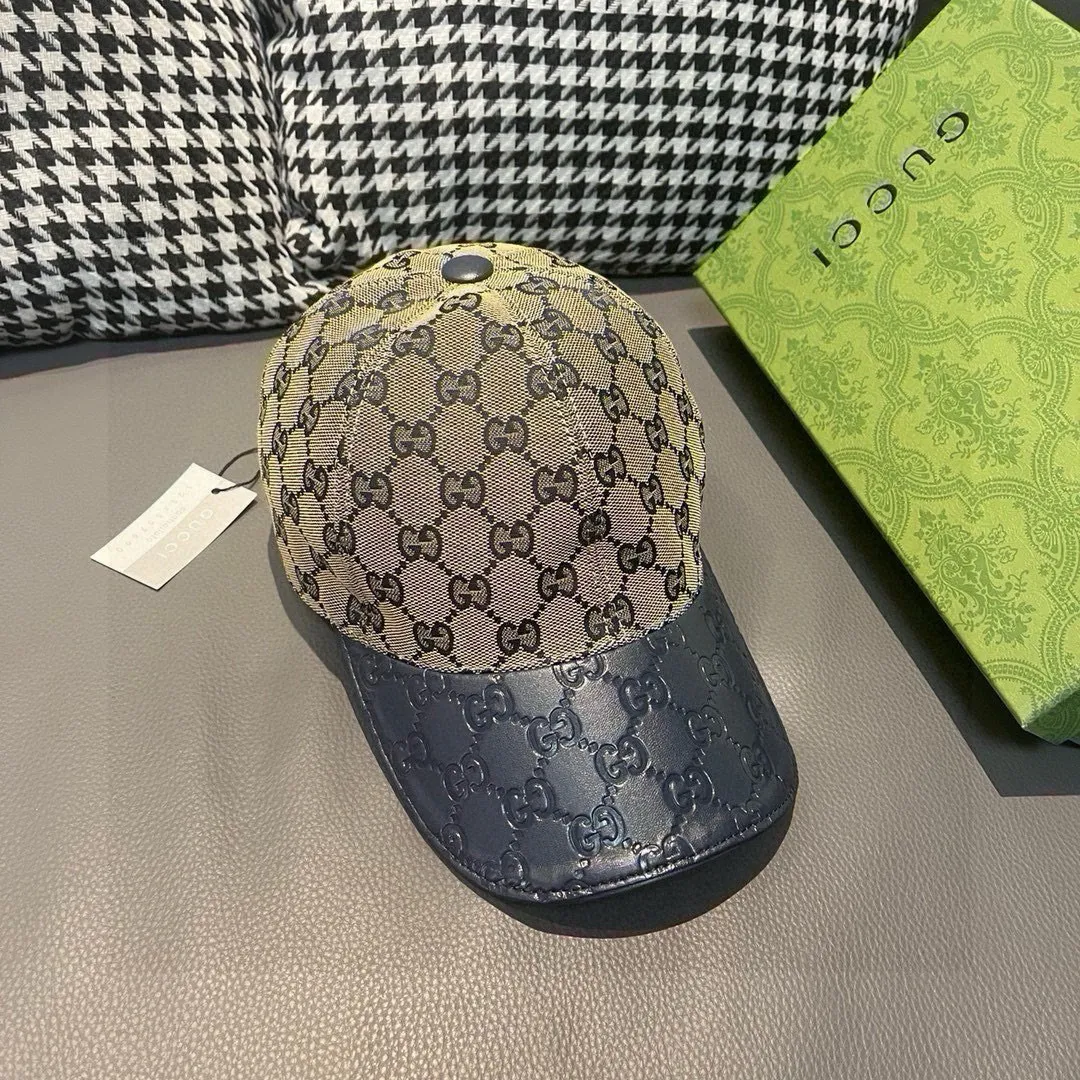 P90, Gucci (Gucci) classic original baseball cap, small double G cowhide stitching, 1:1 mold customization, excellent quality! The brim is embossed with first-layer cowhide, the quality is excellent! Basic head circumference 56, adjustable patch, five colors in stock, best-selling model!