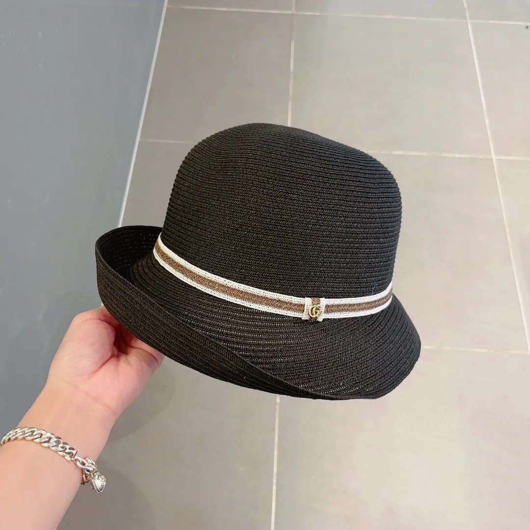 💰120¥ Gucci new straw hat, rolled edge sun hat, black and khaki, head circumference 57cm
