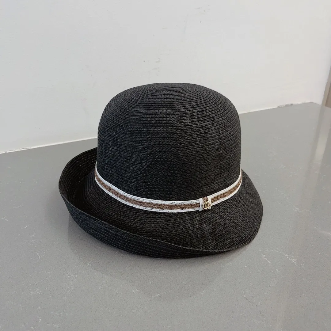 💰120¥ Gucci new straw hat, rolled edge sun hat, black and khaki, head circumference 57cm